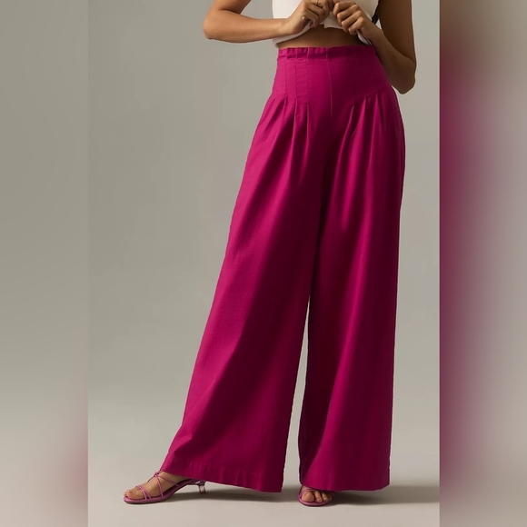 By Anthropologie Wide Leg Corset Pants Pink sz 16 NWT - Picture 1 of 12